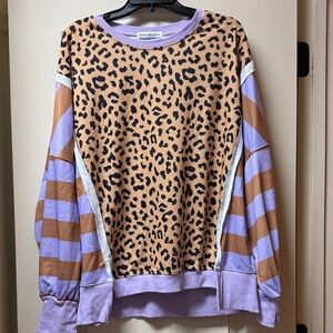 Leopard Print and Striped Sweatshirt